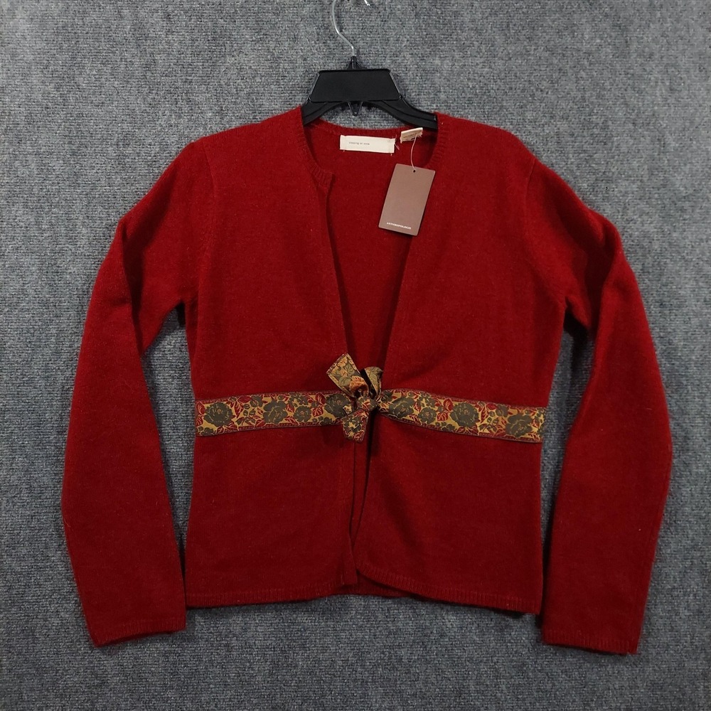 Sleeping On Snow‎ Sweater Teens Medium Red Lambswool Floral Belted Cardigan